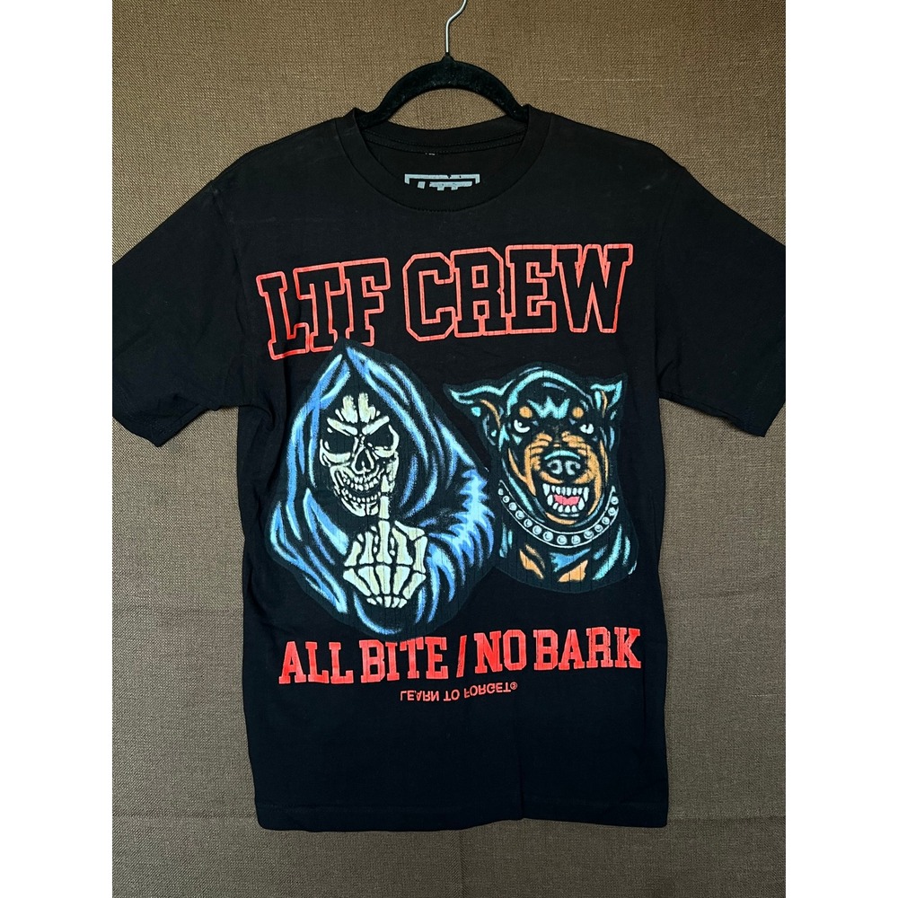 Learn To Forget LTF Crew All Bite No Bark Graphic T-Shirt Black Mens Small S